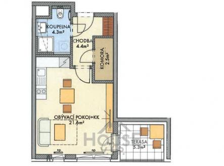 půdorys | Prodej bytu, 1+kk, 39 m²