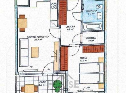 půdorys | Prodej bytu, 2+kk, 58 m²