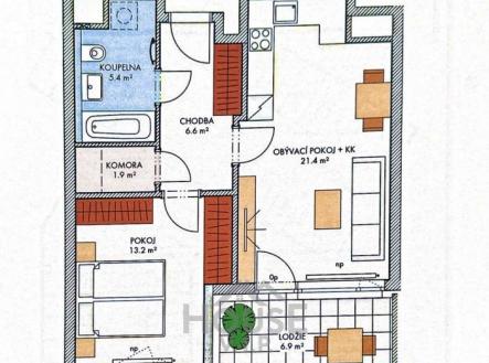 půdorys 608 | Prodej bytu, 2+kk, 57 m²