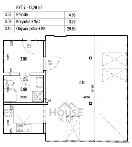 Prodej bytu 2+kk, 43 m2, Nučice, okres Praha - východ.