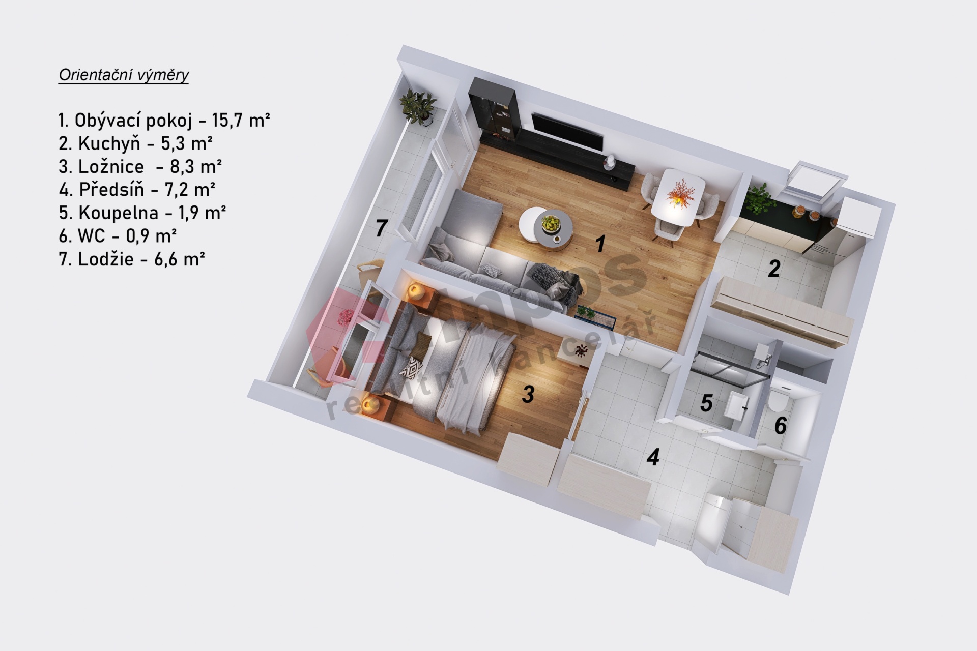 Prodej bytu 2+kk s lodžií - 58m2 a garáží 15 m2