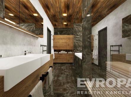 vana s strop dřeva, dřez, vana, a skříňka pod dřez | Prodej bytu, 2+kk, 71 m²