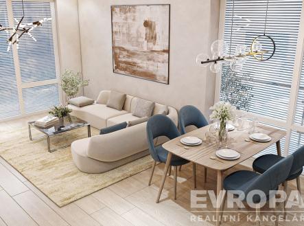 obývák-jídelna s dřevěná podlaha | Prodej bytu, 2+kk, 69 m²