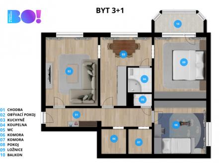 pudorys.png | Prodej bytu, 3+1, 73 m²