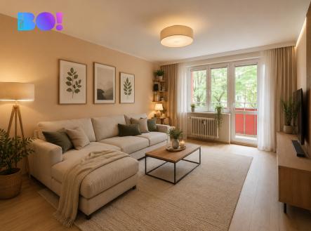 vizualizace obývací pokoj | Prodej bytu, 2+1, 54 m²