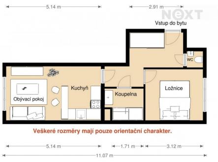 Pronájem bytu, 2+kk, 40 m²