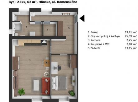 Pronájem bytu, 2+kk, 62 m²