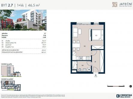 . | Prodej bytu, 1+kk, 46 m²