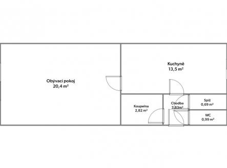 . | Pronájem bytu, 2+kk, 43 m²