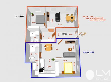Půdorys bytu 2+kk - varianta č. 2 | Prodej bytu, atypický, 126 m²