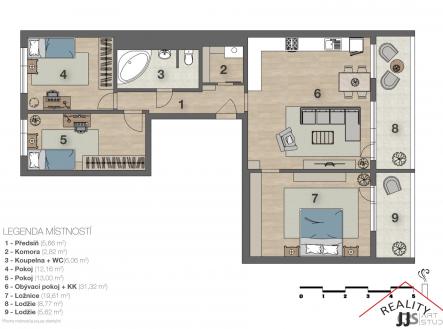 2D-layout---graficky (1) | Prodej bytu, 4+kk, 90 m²