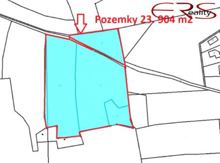 mapa 1 | Prodej - pozemek, zemědělská půda, 23 904 m²