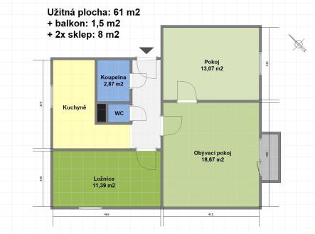 půdorys | Prodej bytu, 3+1, 65 m²