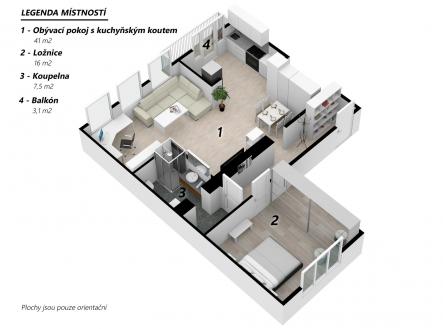 . | Pronájem bytu, 2+kk, 71 m²