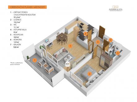 . | Pronájem bytu, 2+kk, 58 m²