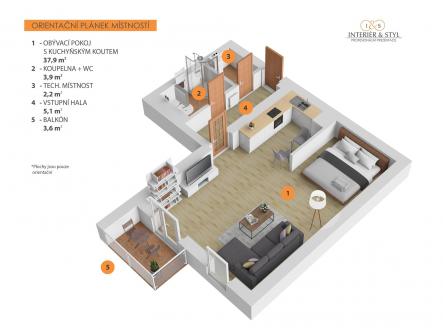 . | Pronájem bytu, 1+kk, 49 m²