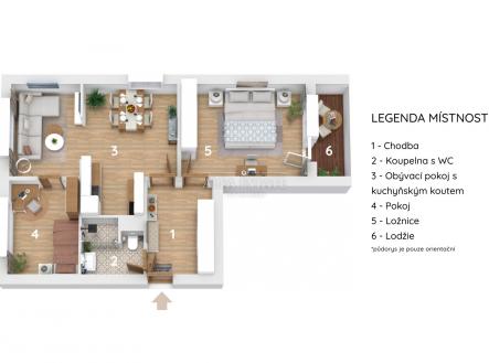 Půdorys | Prodej bytu, 3+kk, 61 m²