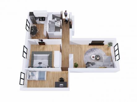 3D pudorys_01_Byt 3+1 Dukelska Unicov | Prodej bytu, 3+1, 64 m²