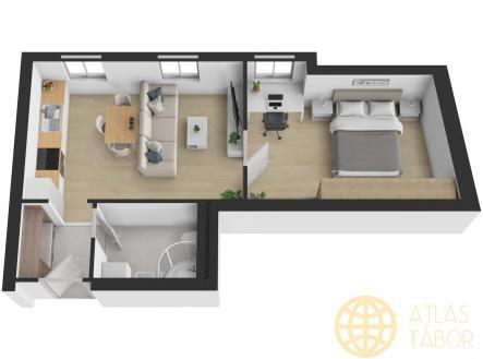 PRON-byt 2KK - Převrátilská 3D 1.jpg | Pronájem bytu, 2+kk, 46 m²