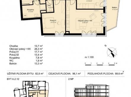 pudorys-a-2-12.png | Prodej bytu, 3+kk, 88 m²