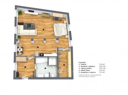 půdorys byt č.1 | Prodej bytu, 1+kk, 73 m²