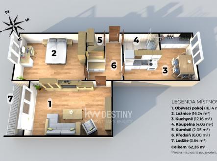 Půdorys | Pronájem bytu, 2+1, 63 m²
