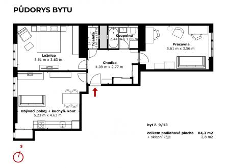 pudorys 3+kk Vrchlického | Prodej bytu, 3+kk, 84 m²