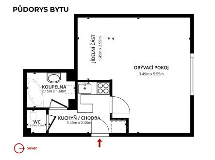 půdorys 1+kk Ukrajinská | Prodej bytu, 1+kk, 34 m²