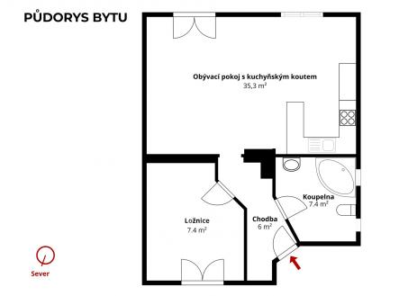 půdorys 2+kk Dunovského | Pronájem bytu, 2+kk, 61 m²