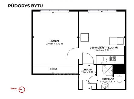 půdorys 2+kk Ruzyňská | Pronájem bytu, 2+kk, 40 m²