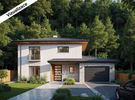 Vizualizace - pohled na dům zepředu | Prodej - dům/vila, 181 m²