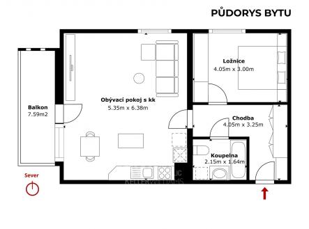 Půdorys byt | Prodej bytu, 2+kk, 71 m²