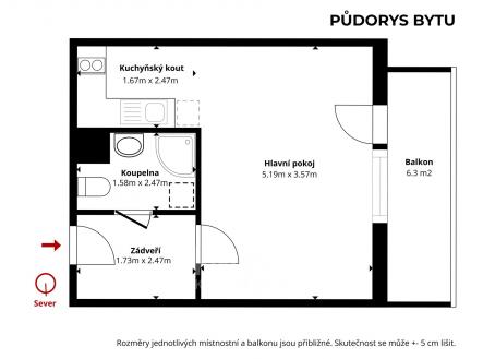 Půdorys | Pronájem bytu, 1+kk, 38 m²