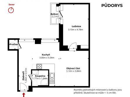 půdorys 2+kk Žerotínova | Pronájem bytu, 2+kk, 54 m²