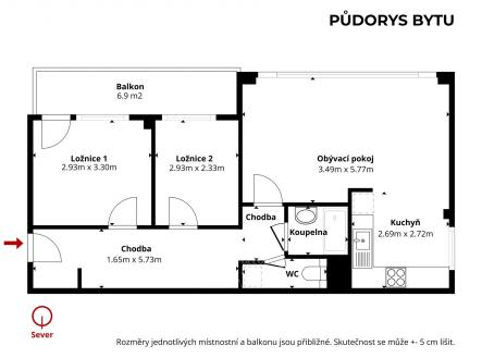 půdorys 3+kk Kukučínova | Pronájem bytu, 3+kk, 68 m²