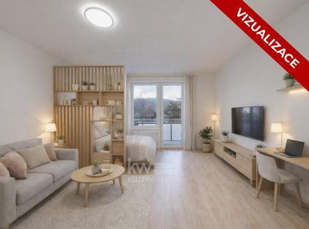 Vizualizace obývací pokoj | Pronájem bytu, 1+kk, 33 m²