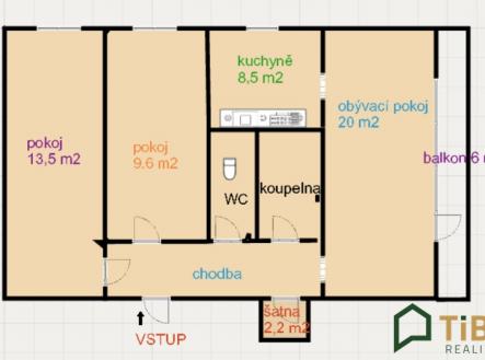 půdorys | Pronájem bytu, 3+1, 72 m²