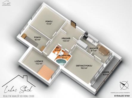 Stávající dispozice | Prodej bytu, 4+kk, 87 m²