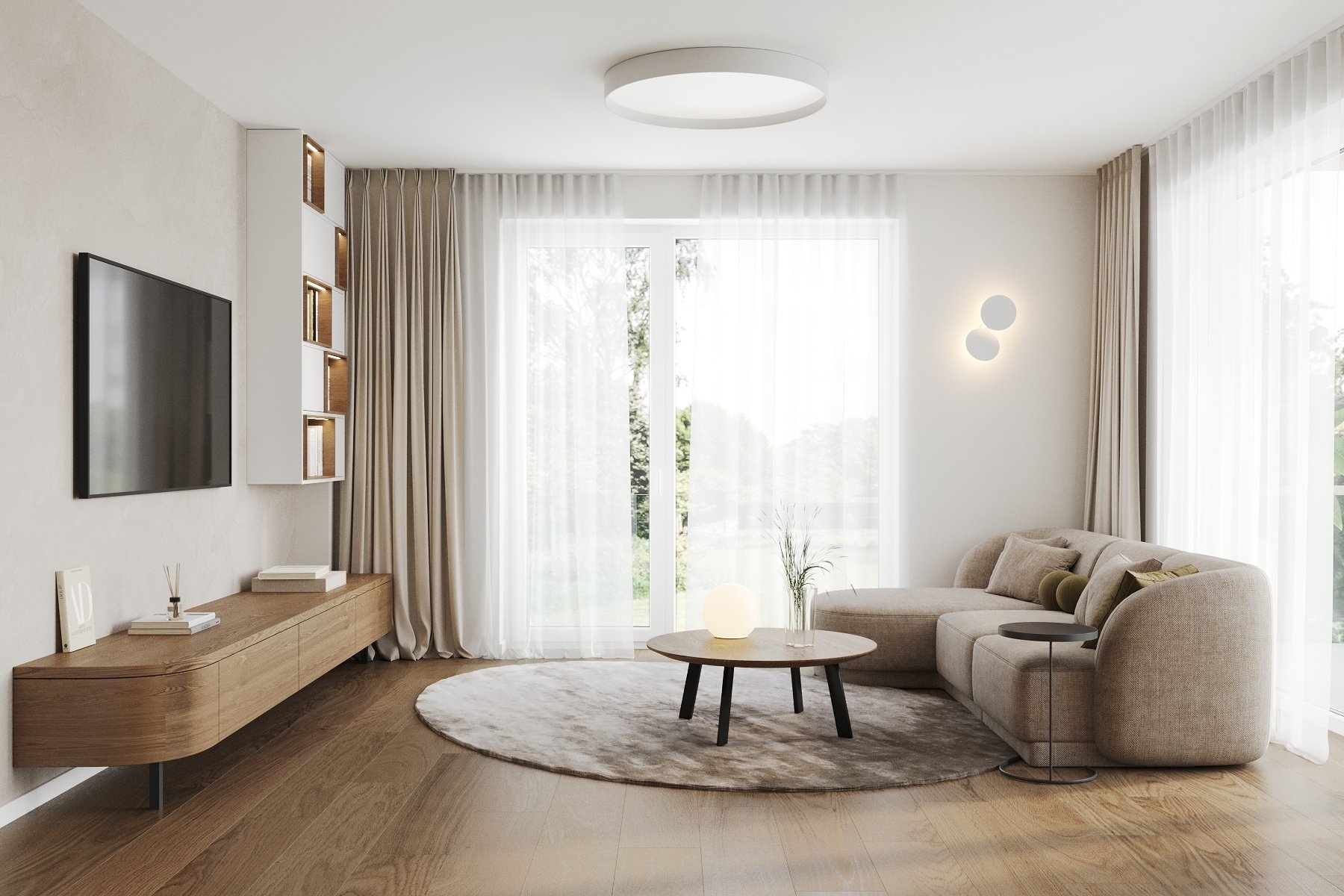 Byt č.1 Dispozice 3+KK obytný prostor b)