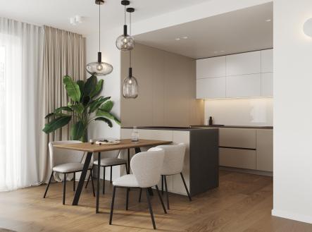 Byt č.1 Dispozice 3+KK obytný prostor d)  | Prodej bytu, 3+kk, 96 m²