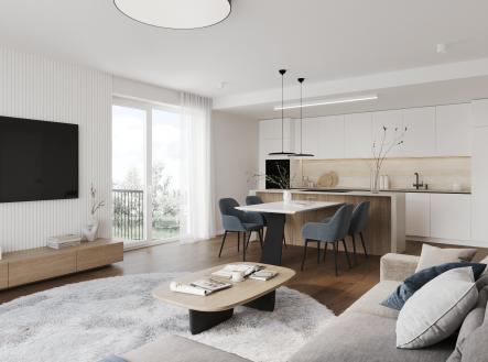 Byt č.2 Dispozice 2+KK obytný prostor  b) | Prodej bytu, 2+kk, 81 m²