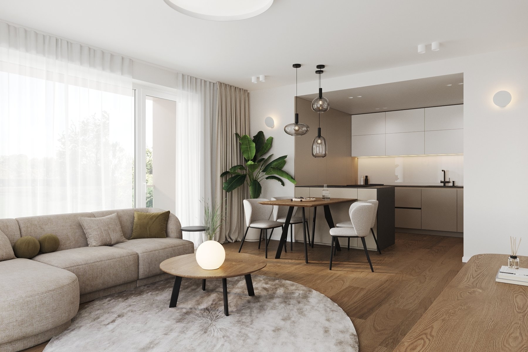 Byt č.1 Dispozice 3+KK Kuchyně s obytným prostorem a)