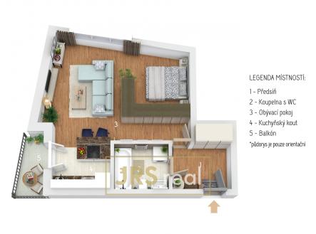 3D půdorys - byt | Prodej bytu, 1+kk, 51 m²