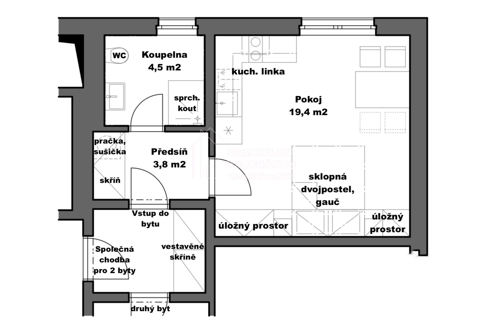 Pronájem vybaveného bytu 1+kk, 28 m2, Praha 8-Střížkov, ulice Střížkovská, 5 minut od metra