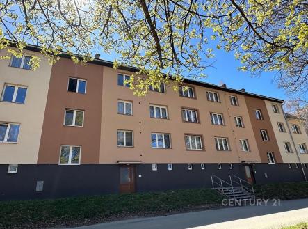 Exteriér bytového domu s novou fasádou, plastová okna, klidná lokalita, dobře udržovaný. | Prodej bytu, 1+1, 41 m²