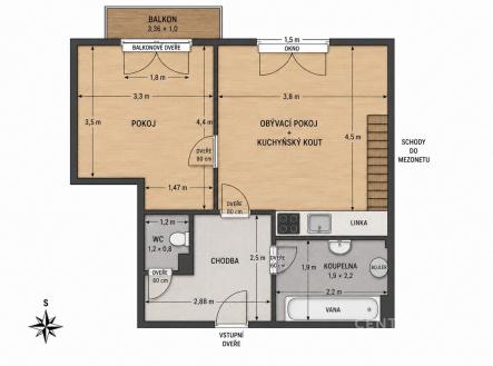 půdorys  | Pronájem bytu, 2+kk, 53 m²
