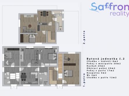 Půdorys jednotka č. 2 | Prodej - dům/vila, 220 m²