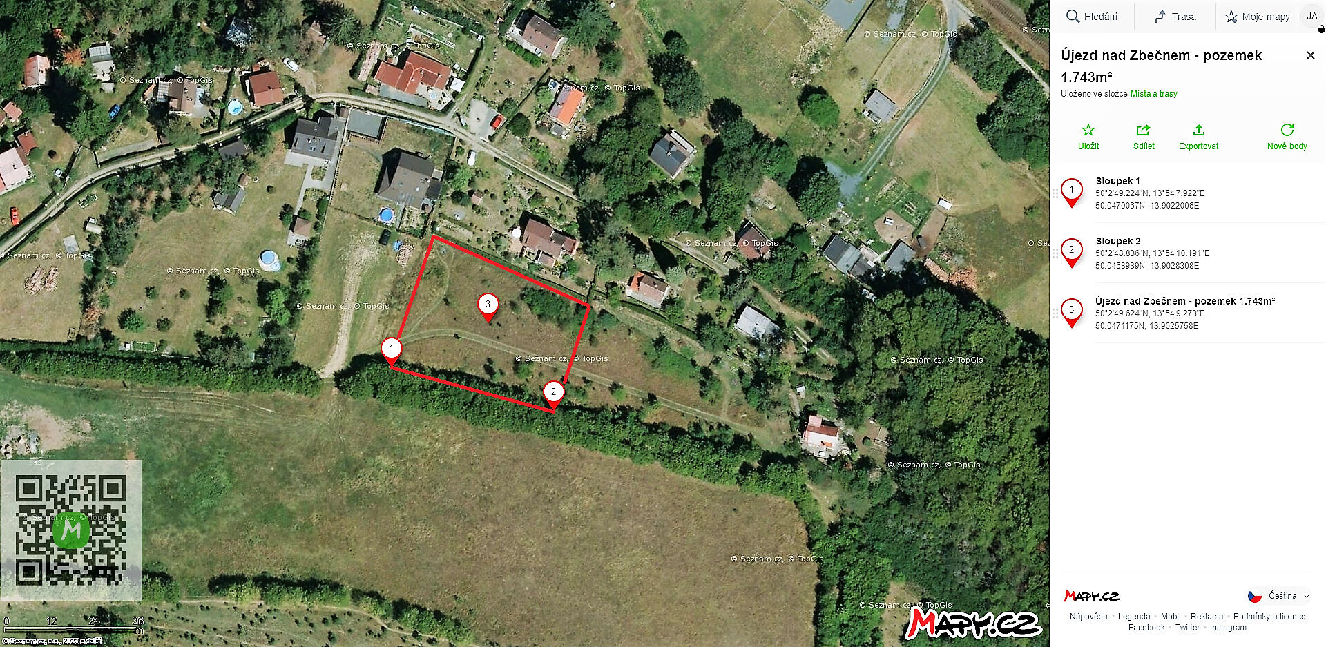 Prodej rovinatého pozemku 1.743 m² v lokalitě Křivoklátska, obec Újezd nad Zbečnem, okr. Rakovník