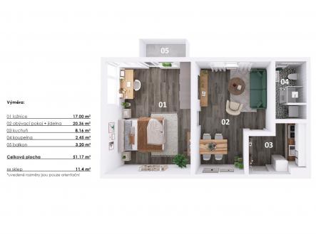 . | Prodej bytu, 2+kk, 51 m²