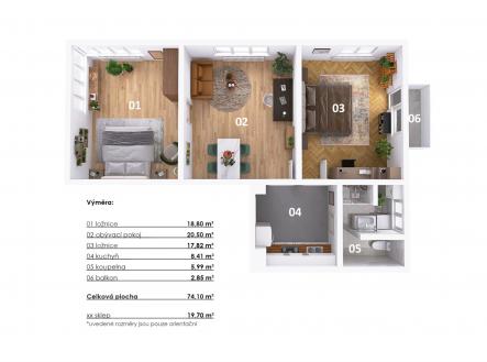 . | Prodej bytu, 3+kk, 74 m²